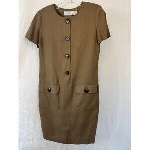 Liz Claiborne Petite Dress Size 4 Brown Large Button Secritary Vintage